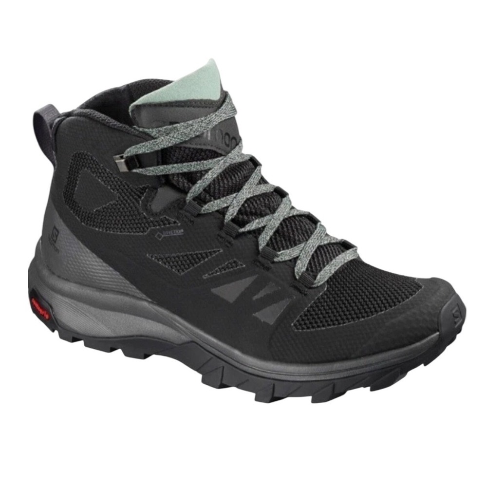 Salomon Outline Mid GTX Hiking Boots Black Grey Gore-Tex 404844 Womens size 6